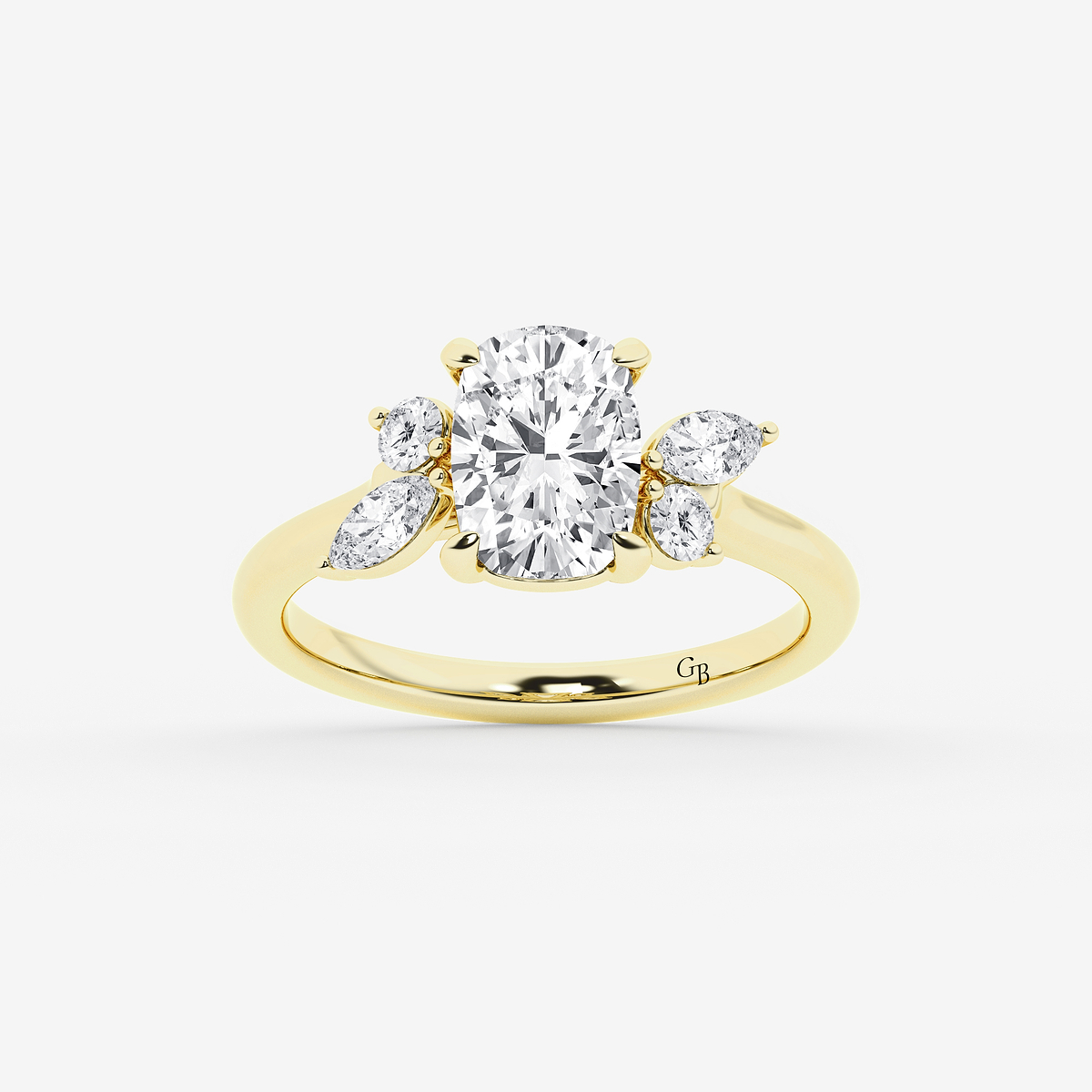 3 2/5 ctw Elongated Cushion Lab Grown Diamond Round and Marquise Floral Side Stone Engagement Ring