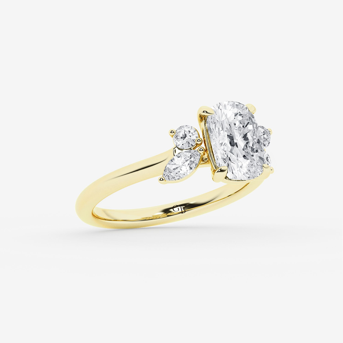 Additional Image 1 for  3 2/5 ctw Elongated Cushion Lab Grown Diamond Round and Marquise Floral Side Stone Engagement Ring