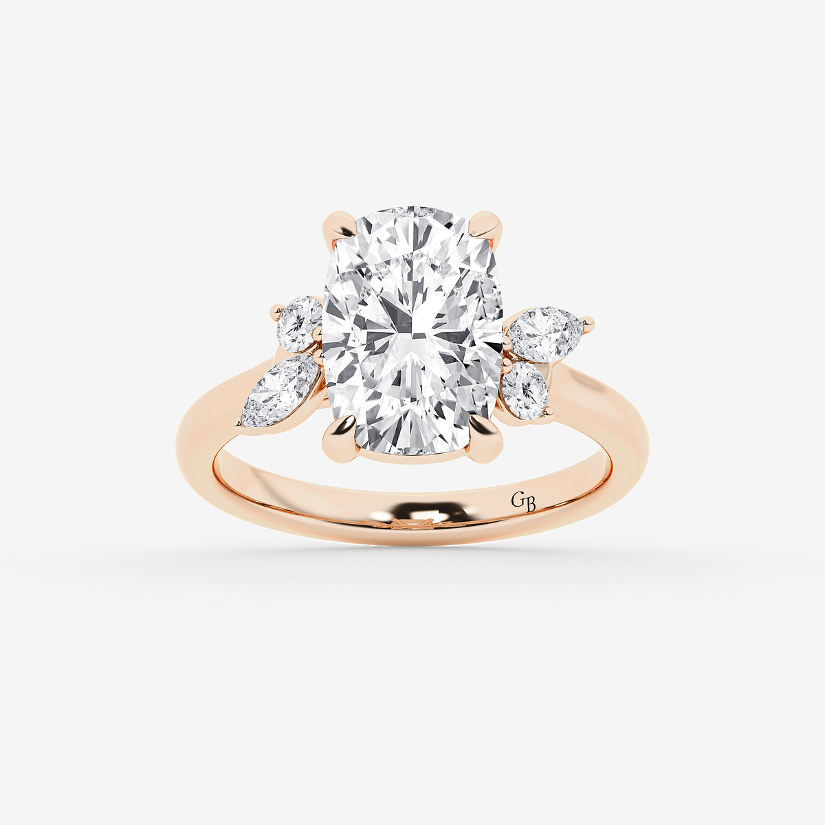 5 2/5 ctw Elongated Cushion Lab Grown Diamond Round and Marquise Floral Side Stone Engagement Ring