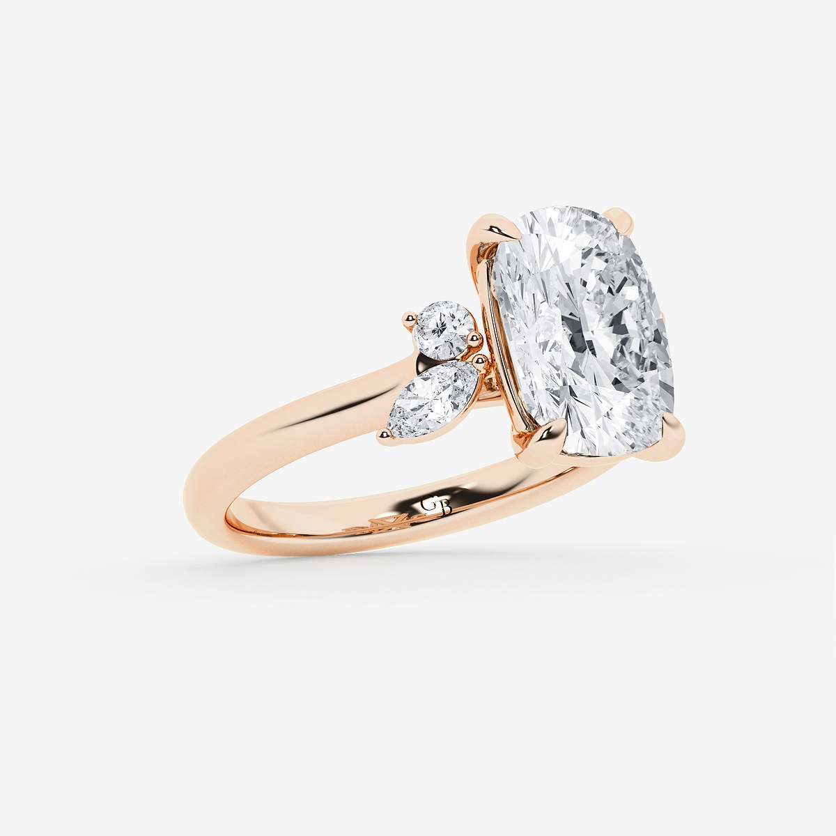 Additional Image 1 for  5 2/5 ctw Elongated Cushion Lab Grown Diamond Round and Marquise Floral Side Stone Engagement Ring