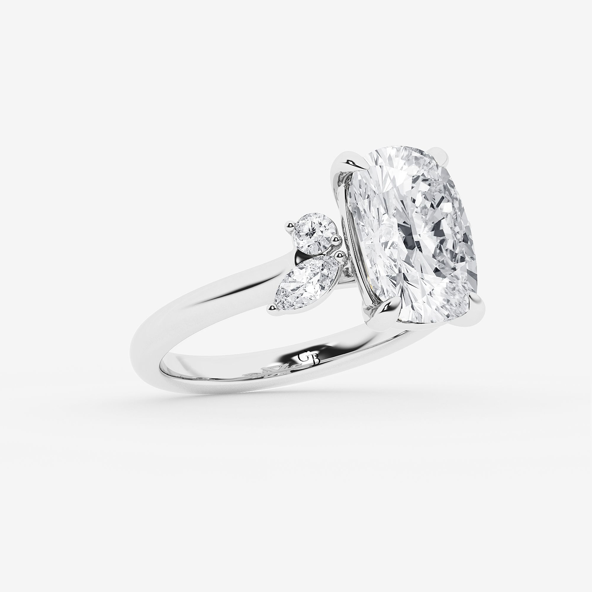 Additional Image 1 for  4 2/5 ctw Elongated Cushion Lab Grown Diamond Round and Marquise Floral Side Stone Engagement Ring