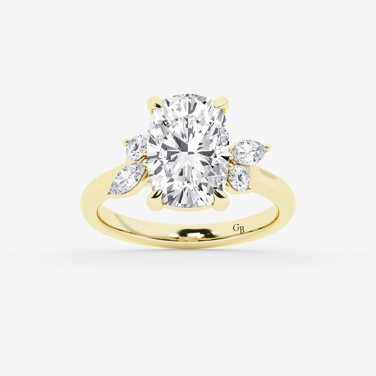 5 2/5 ctw Elongated Cushion Lab Grown Diamond Round and Marquise Floral Side Stone Engagement Ring