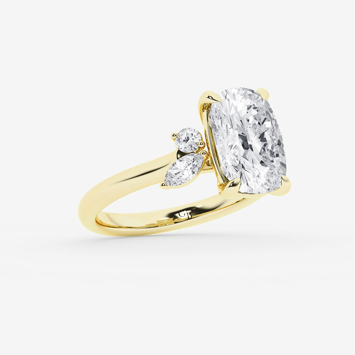 Additional Image 1 for  5 2/5 ctw Elongated Cushion Lab Grown Diamond Round and Marquise Floral Side Stone Engagement Ring