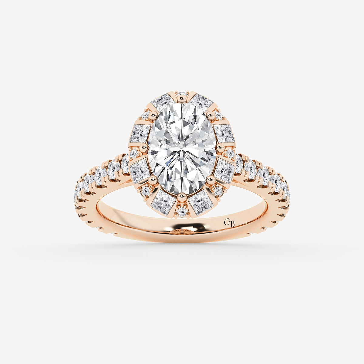 4 3/4 ctw Oval Lab Grown Diamond with Princess Cut Halo Engagement Ring