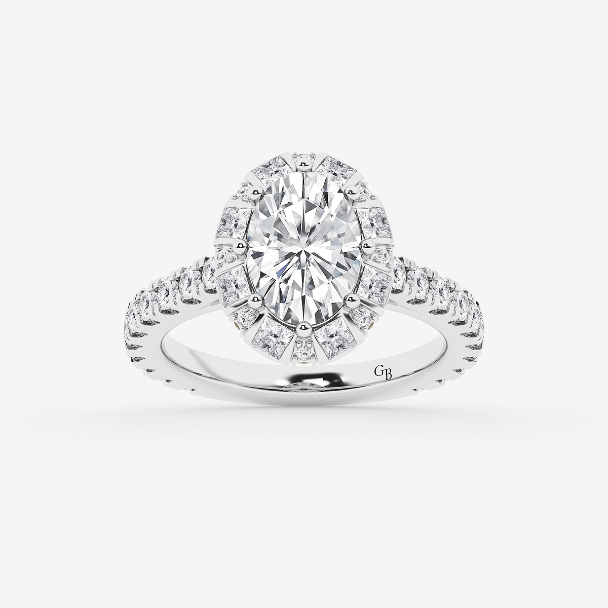 3 3/8 ctw Oval Lab Grown Diamond with Princess Cut Halo Engagement Ring