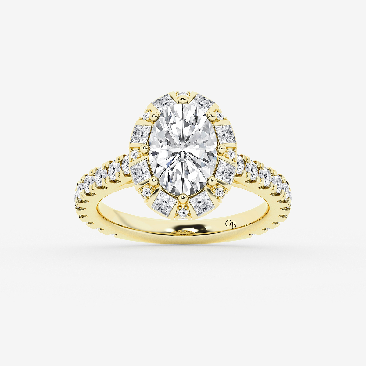 3 3/8 ctw Oval Lab Grown Diamond with Princess Cut Halo Engagement Ring