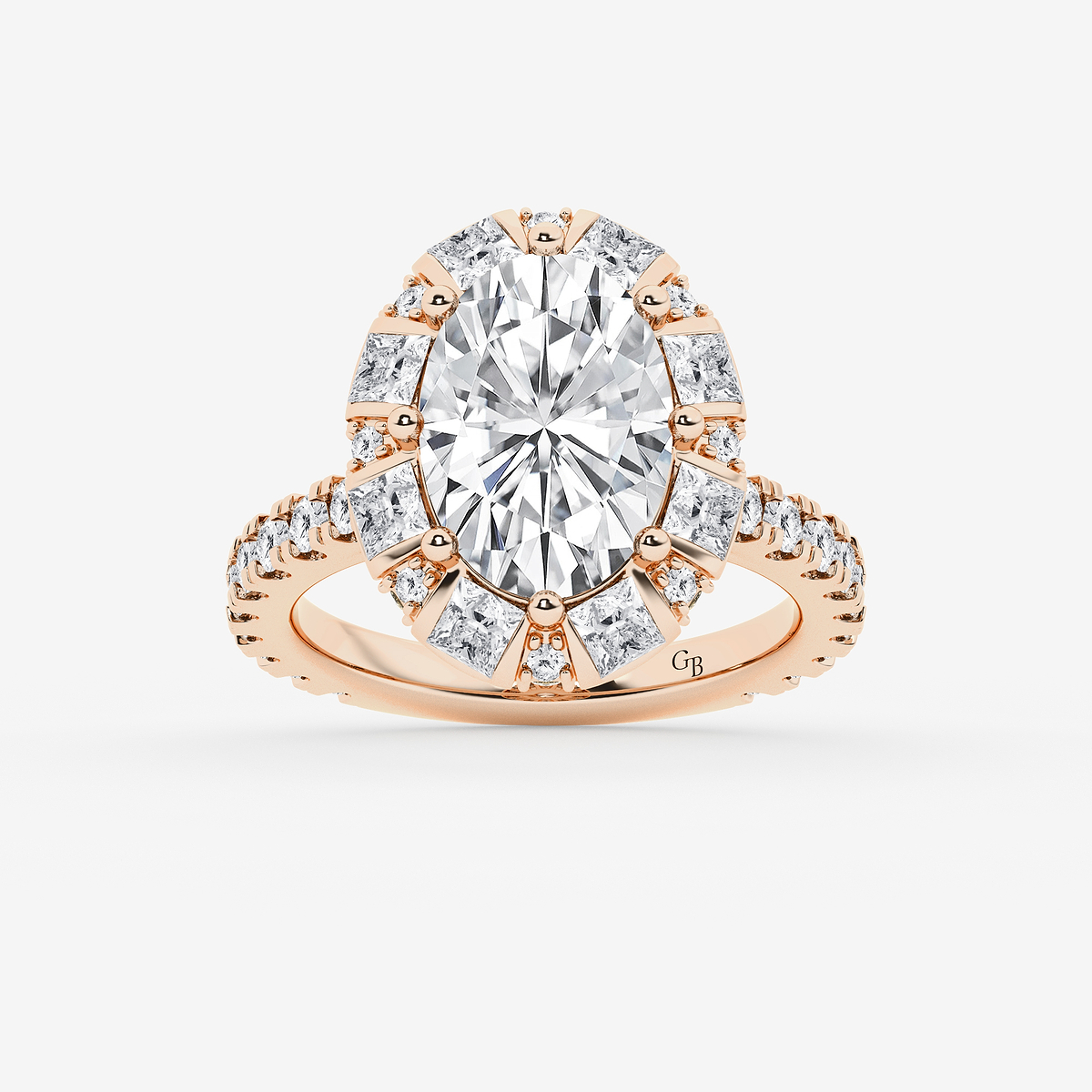 7 1/4 ctw Oval Lab Grown Diamond with Princess Cut Halo Engagement Ring