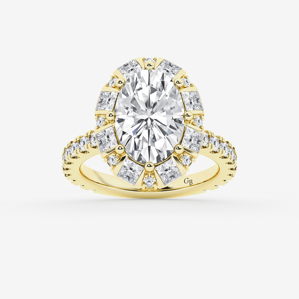 6 ctw Oval Lab Grown Diamond with Princess Cut Halo Engagement Ring