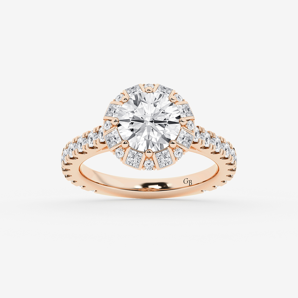 4 3/4 ctw Round Lab Grown Diamond with Princess Cut Halo Engagement Ring