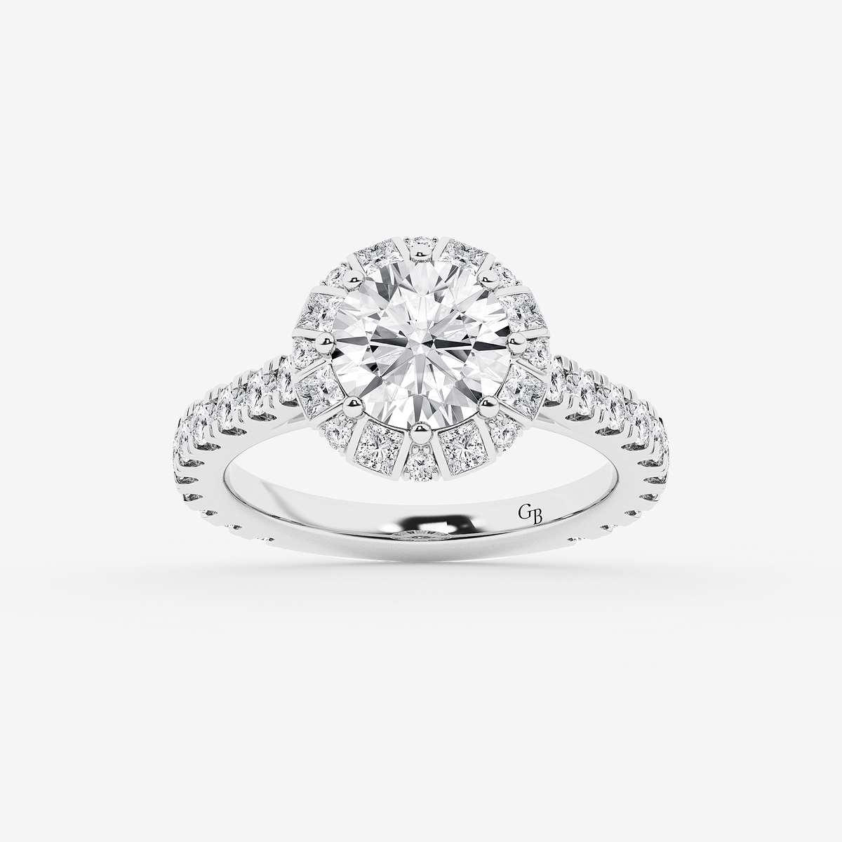 4 3/4 ctw Round Lab Grown Diamond with Princess Cut Halo Engagement Ring