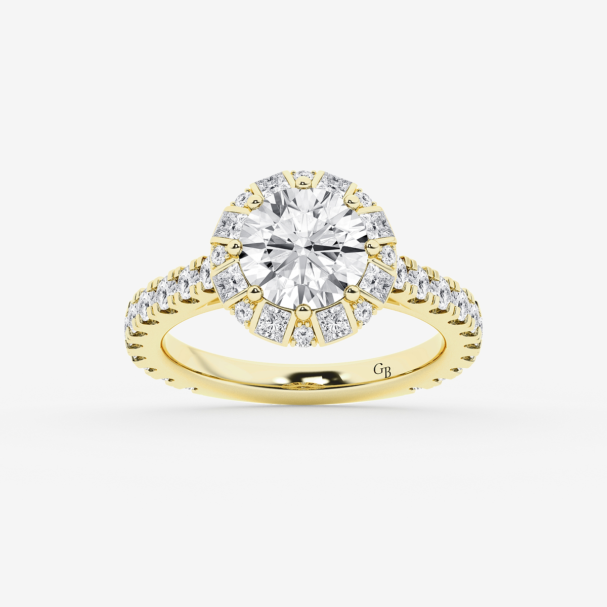 3 3/8 ctw Round Lab Grown Diamond with Princess Cut Halo Engagement Ring