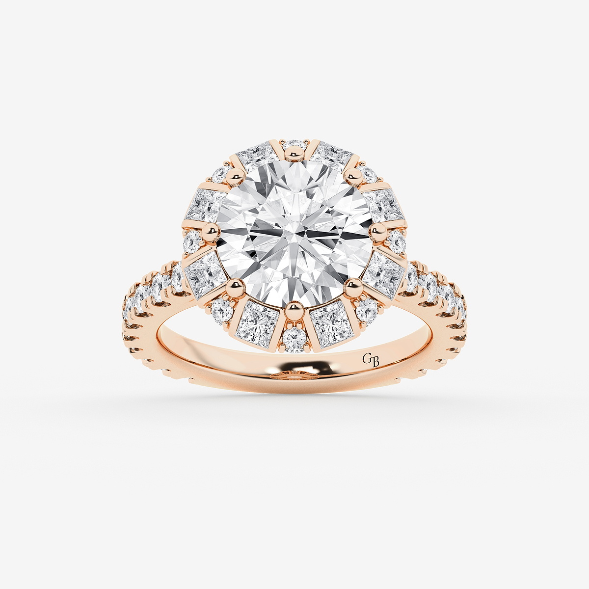 7 1/4 ctw Round Lab Grown Diamond with Princess Cut Halo Engagement Ring