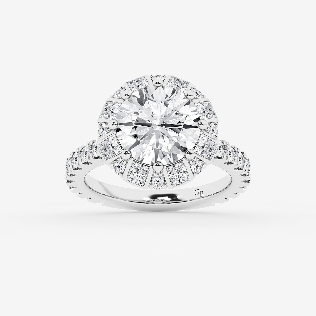 7 1/4 ctw Round Lab Grown Diamond with Princess Cut Halo Engagement Ring