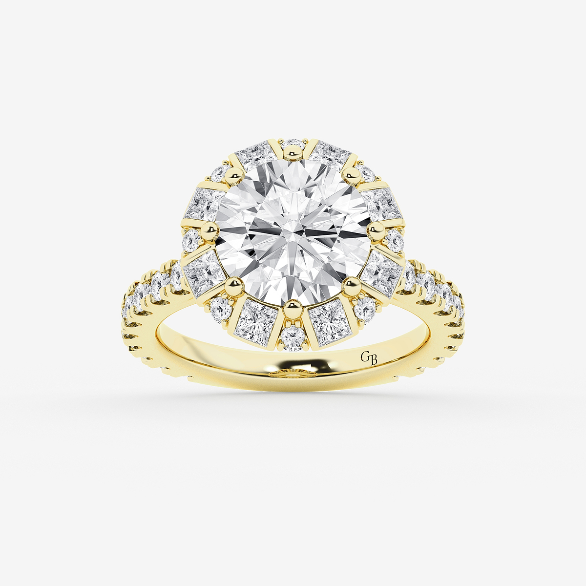 7 1/4 ctw Round Lab Grown Diamond with Princess Cut Halo Engagement Ring