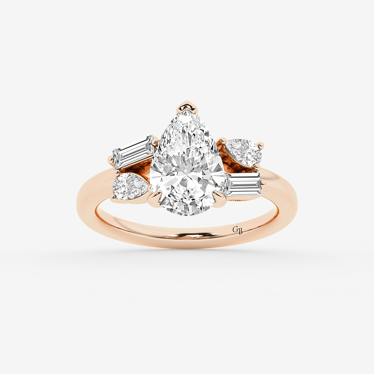 2 1/2 ctw Pear Lab Grown Diamond with Pear and Baguette Side Stone Engagement Ring