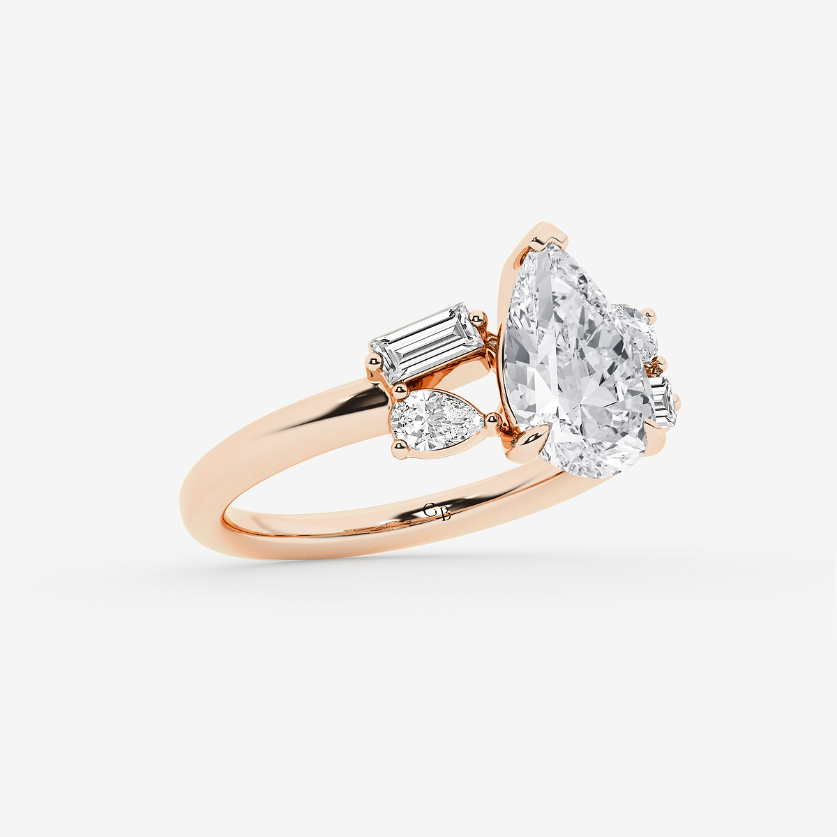 Additional Image 1 for  2 1/2 ctw Pear Lab Grown Diamond with Pear and Baguette Side Stone Engagement Ring