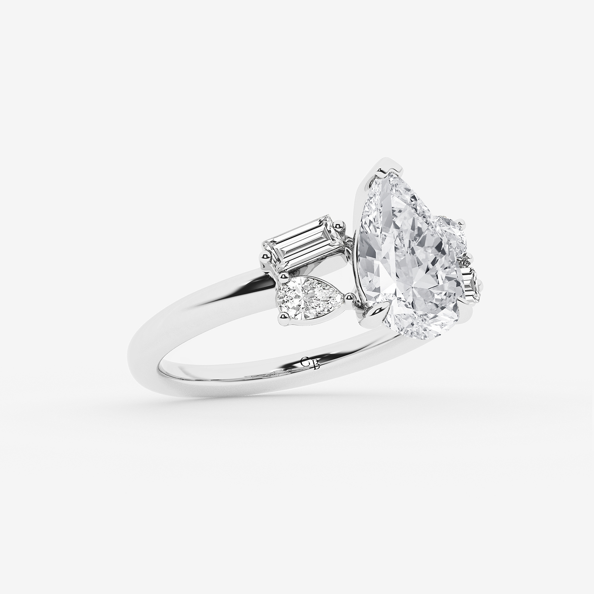 Additional Image 1 for  3 1/2 ctw Pear Lab Grown Diamond with Pear and Baguette Side Stone Engagement Ring