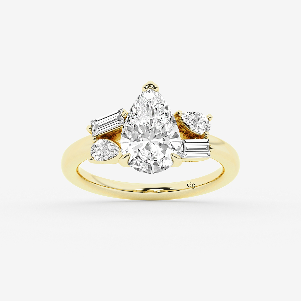 3 1/2 ctw Pear Lab Grown Diamond with Pear and Baguette Side Stone Engagement Ring