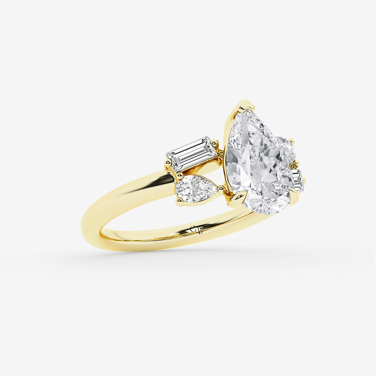 Additional Image 1 for  3 1/2 ctw Pear Lab Grown Diamond with Pear and Baguette Side Stone Engagement Ring