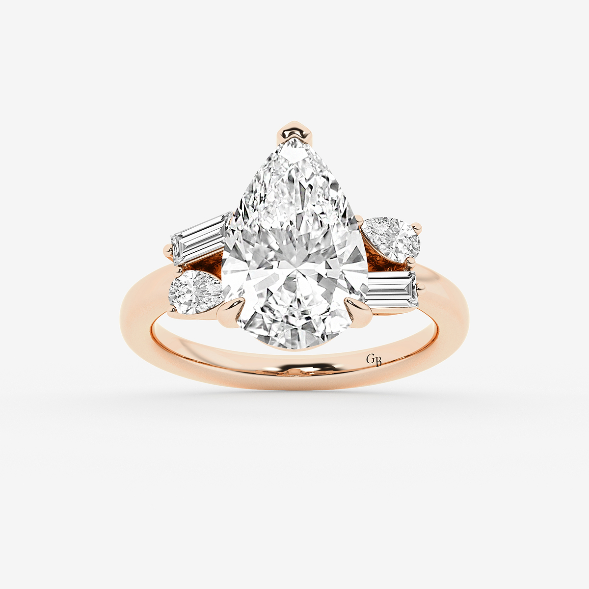4 1/2 ctw Pear Lab Grown Diamond with Pear and Baguette Side Stone Engagement Ring