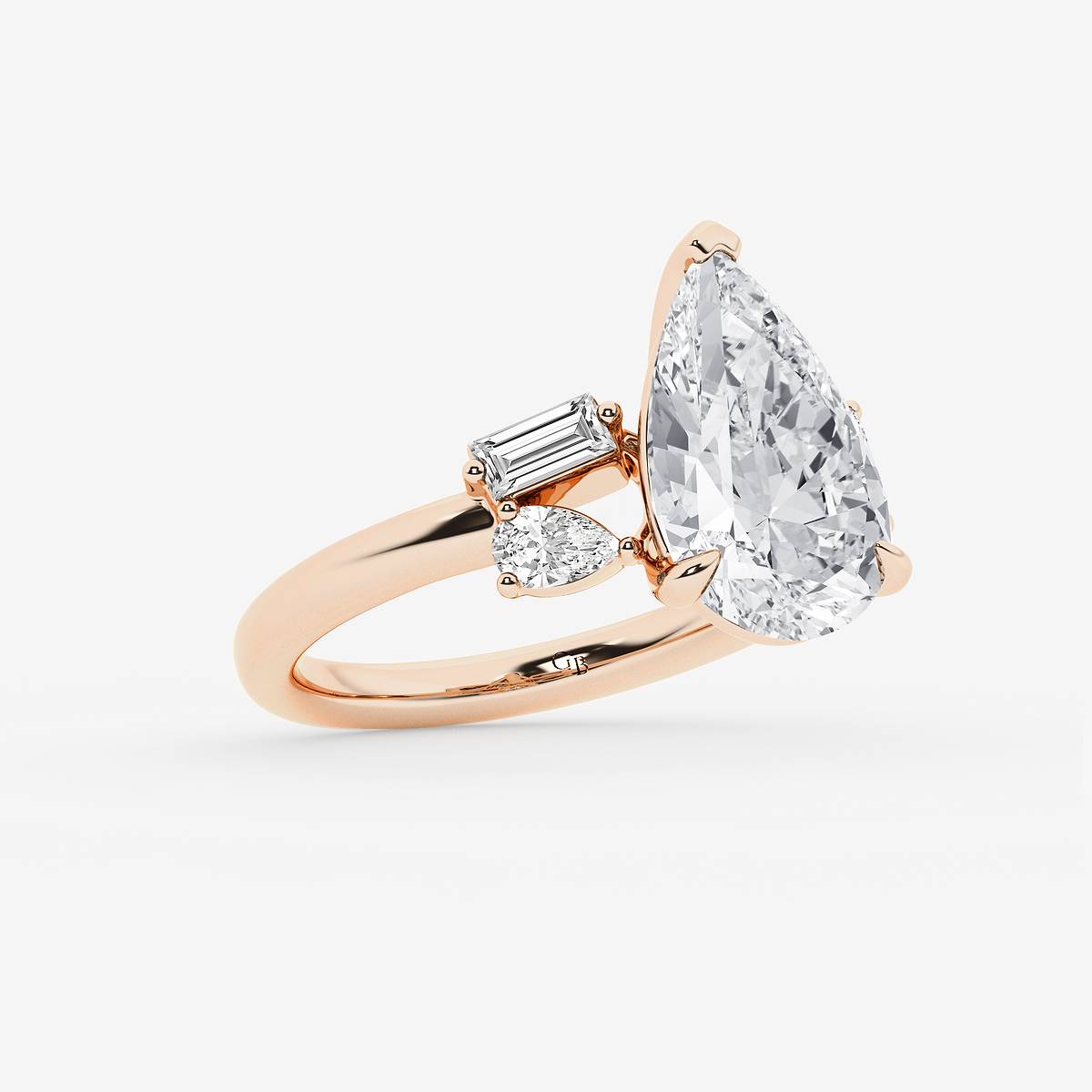 Additional Image 1 for  4 1/2 ctw Pear Lab Grown Diamond with Pear and Baguette Side Stone Engagement Ring