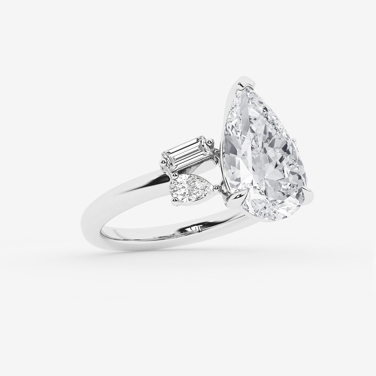 Additional Image 1 for  5 1/2 ctw Pear Lab Grown Diamond with Pear and Baguette Side Stone Engagement Ring