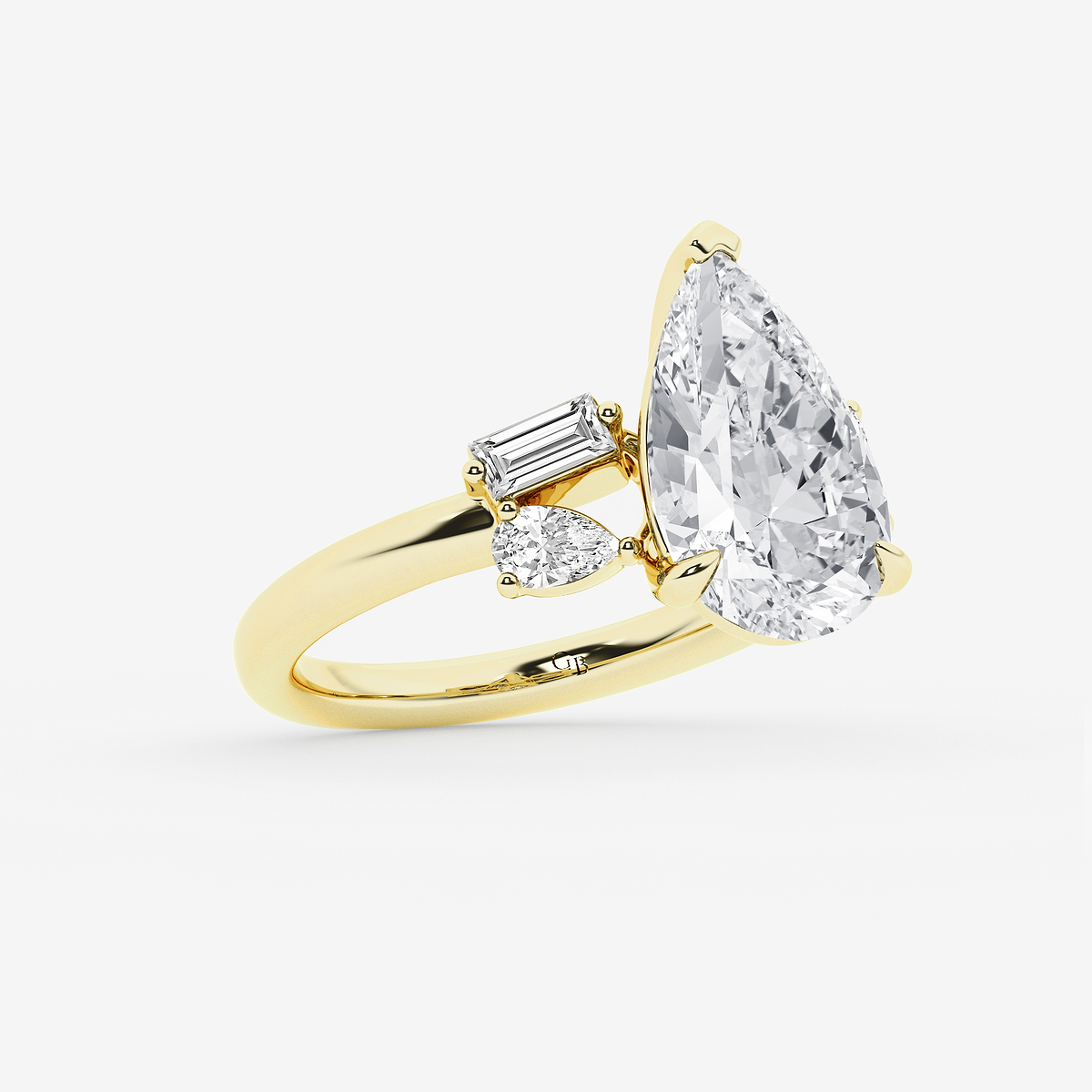 Additional Image 1 for  4 1/2 ctw Pear Lab Grown Diamond with Pear and Baguette Side Stone Engagement Ring