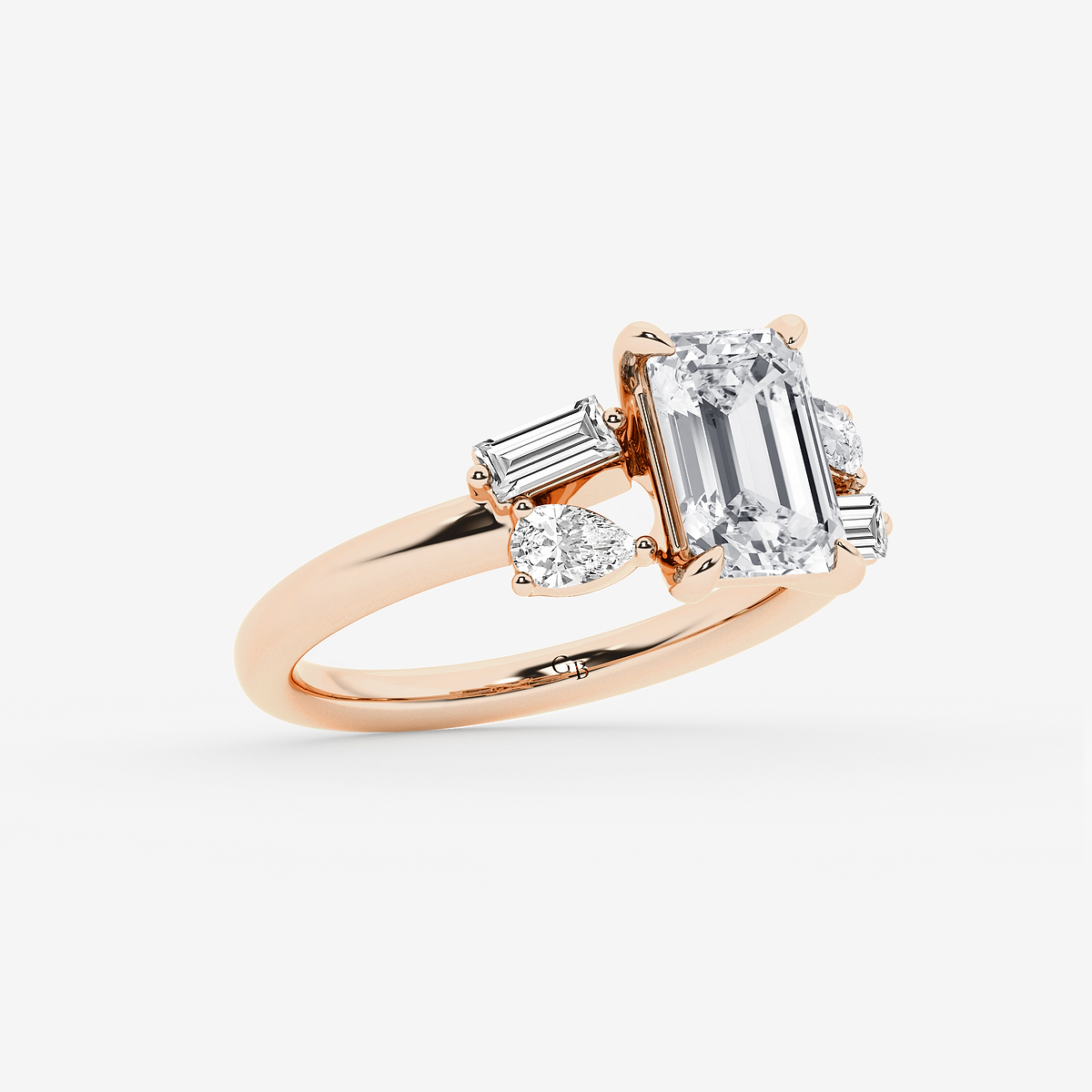 Additional Image 1 for  3 1/2 ctw Emerald Lab Grown Diamond with Pear and Baguette Side Stone Engagement Ring