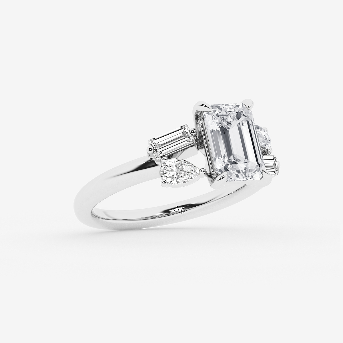 Additional Image 1 for  3 1/2 ctw Emerald Lab Grown Diamond with Pear and Baguette Side Stone Engagement Ring