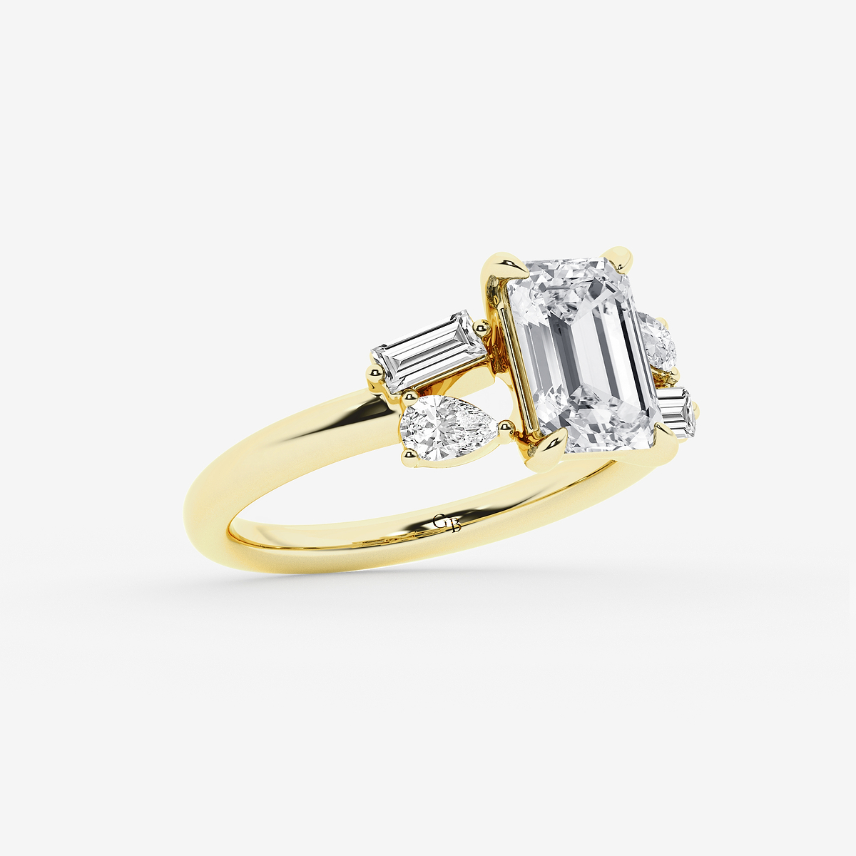Additional Image 1 for  2 1/2 ctw Emerald Lab Grown Diamond with Pear and Baguette Side Stone Engagement Ring