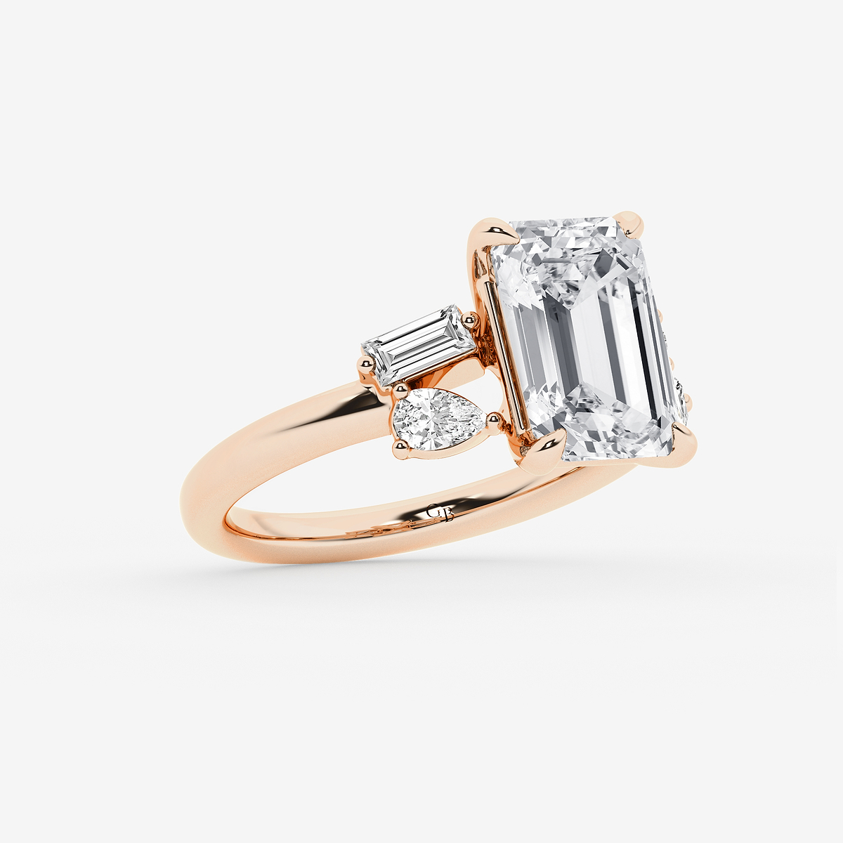 Additional Image 1 for  5 1/2 ctw Emerald Lab Grown Diamond with Pear and Baguette Side Stone Engagement Ring
