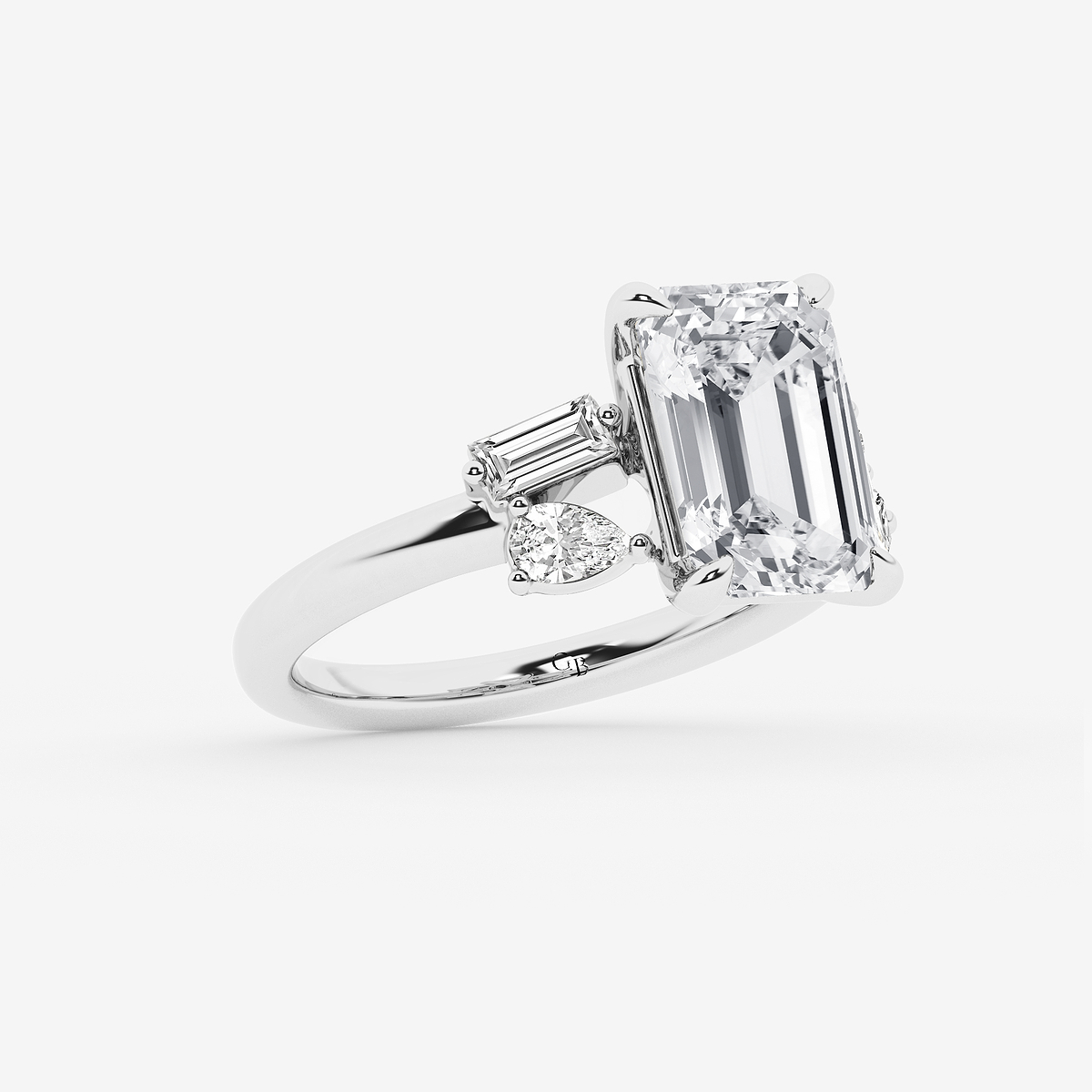 Additional Image 1 for  4 1/2 ctw Emerald Lab Grown Diamond with Pear and Baguette Side Stone Engagement Ring