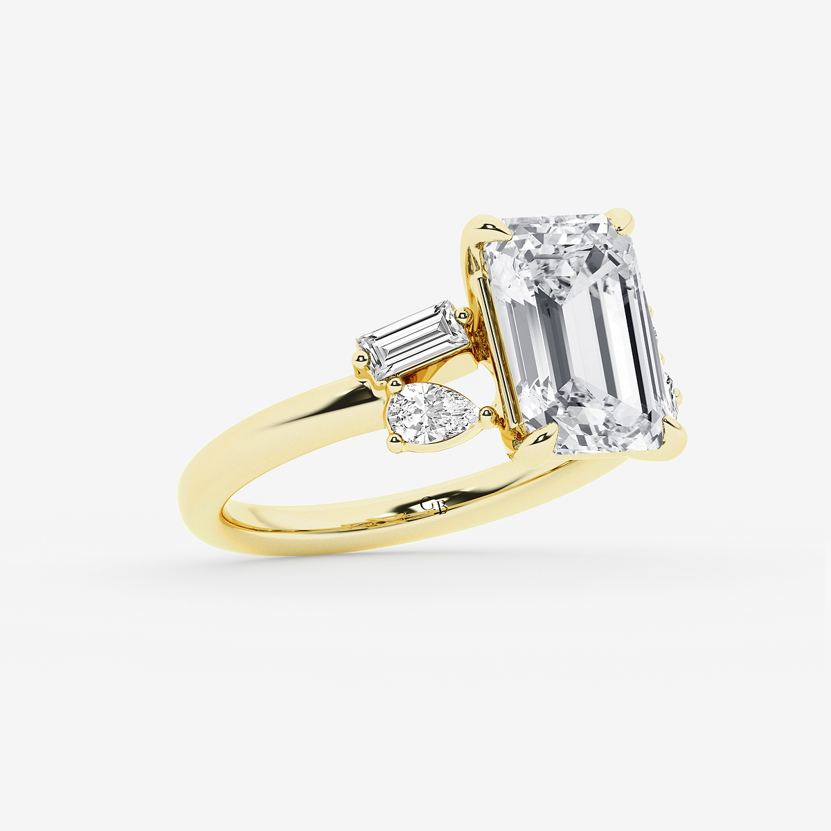 Additional Image 1 for  5 1/2 ctw Emerald Lab Grown Diamond with Pear and Baguette Side Stone Engagement Ring