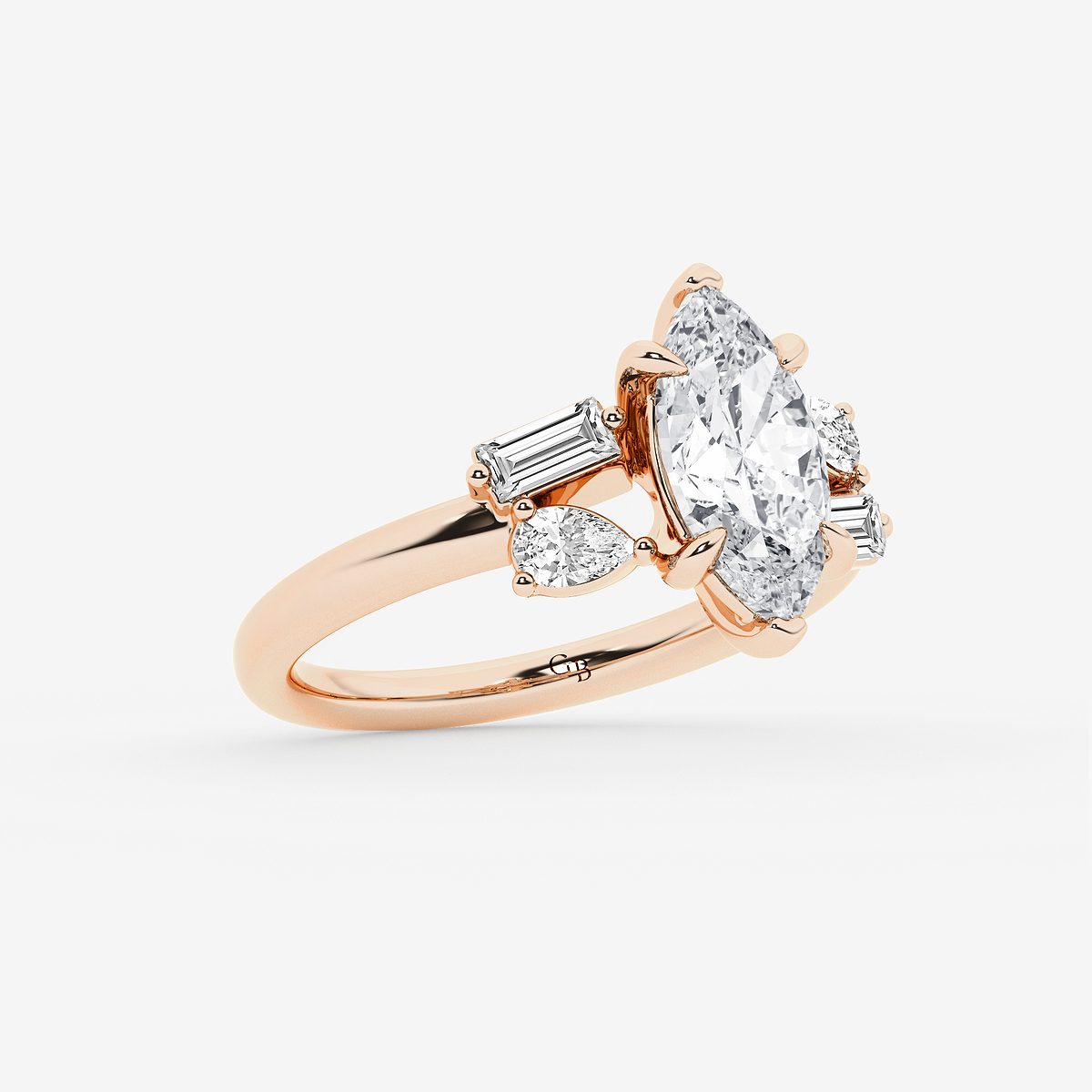 Additional Image 1 for  3 1/2 ctw Marquise Lab Grown Diamond with Pear and Baguette Side Stone Engagement Ring
