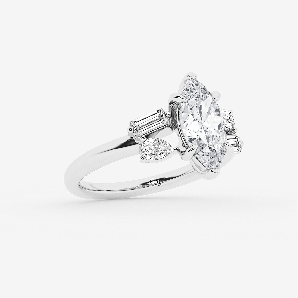 Additional Image 1 for  3 1/2 ctw Marquise Lab Grown Diamond with Pear and Baguette Side Stone Engagement Ring