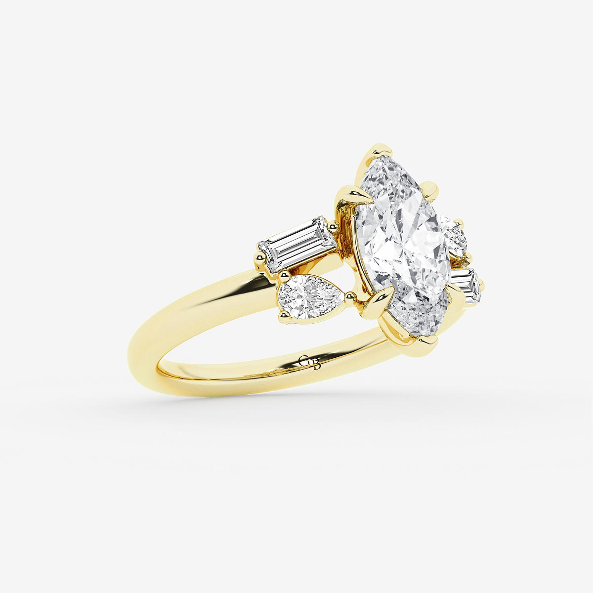 Additional Image 1 for  3 1/2 ctw Marquise Lab Grown Diamond with Pear and Baguette Side Stone Engagement Ring