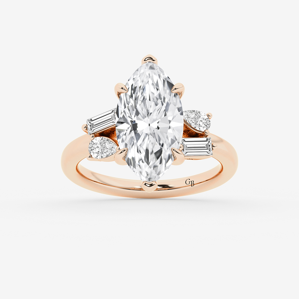 4 1/2 ctw Marquise Lab Grown Diamond with Pear and Baguette Side Stone Engagement Ring