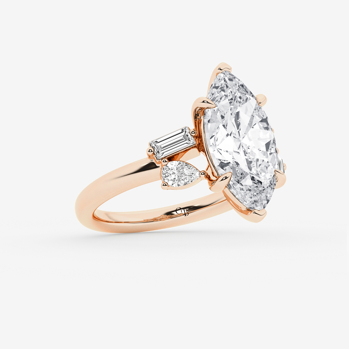 Additional Image 1 for  4 1/2 ctw Marquise Lab Grown Diamond with Pear and Baguette Side Stone Engagement Ring