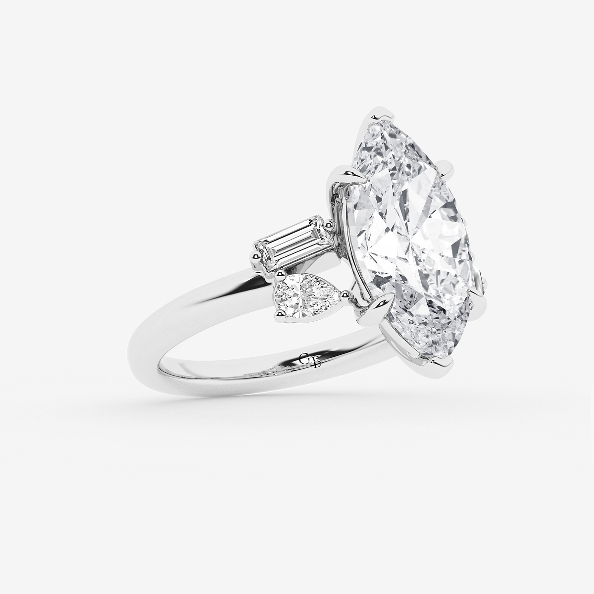 Additional Image 1 for  5 1/2 ctw Marquise Lab Grown Diamond with Pear and Baguette Side Stone Engagement Ring