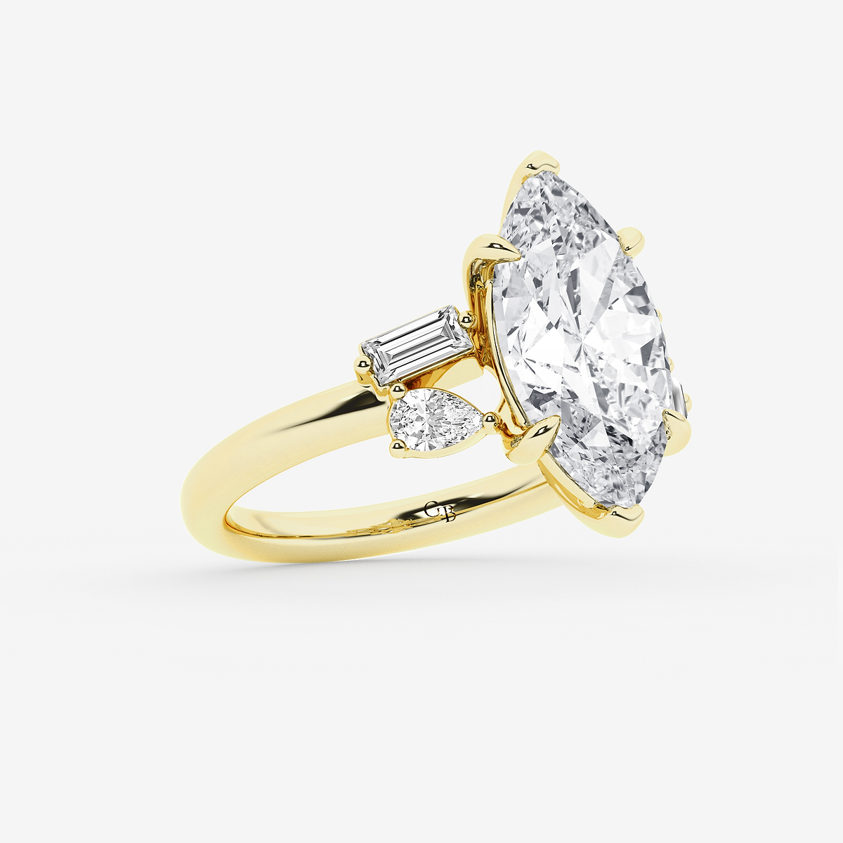 Additional Image 1 for  5 1/2 ctw Marquise Lab Grown Diamond with Pear and Baguette Side Stone Engagement Ring