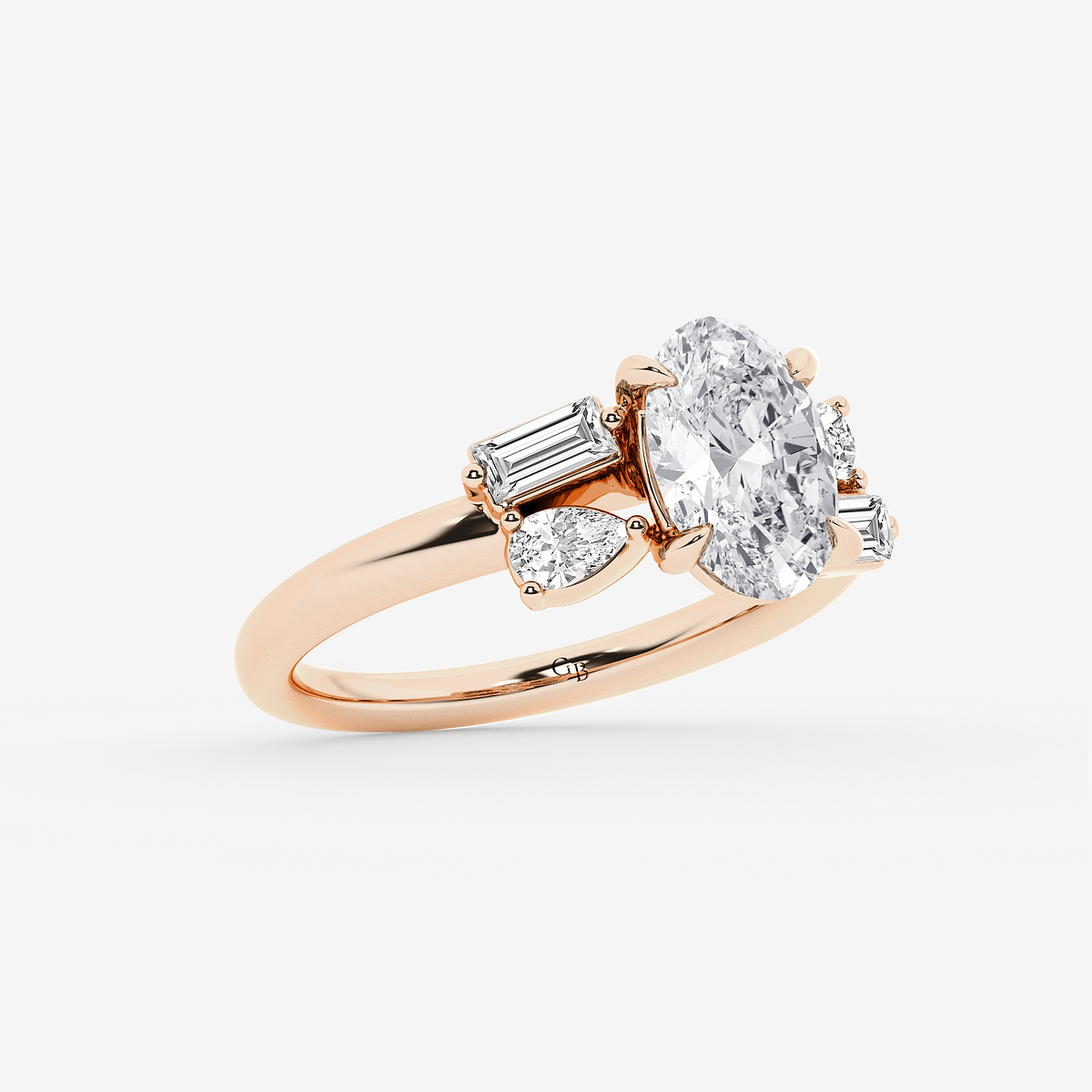 Additional Image 1 for  3 1/2 ctw Oval Lab Grown Diamond with Pear and Baguette Side Stone Engagement Ring