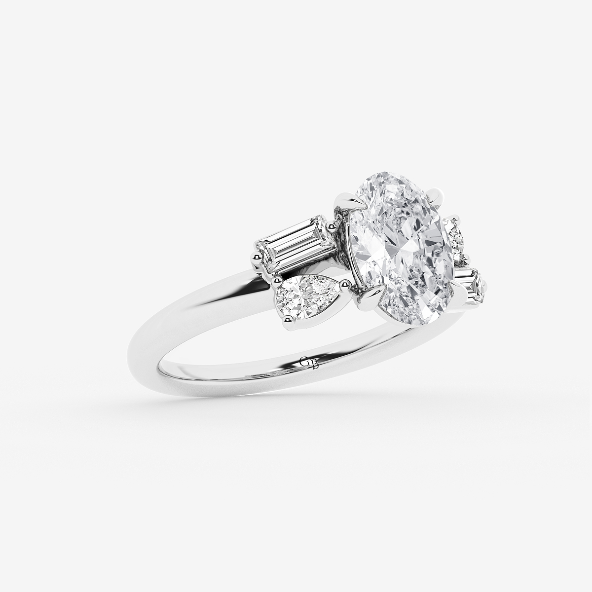 Additional Image 1 for  2 1/2 ctw Oval Lab Grown Diamond with Pear and Baguette Side Stone Engagement Ring