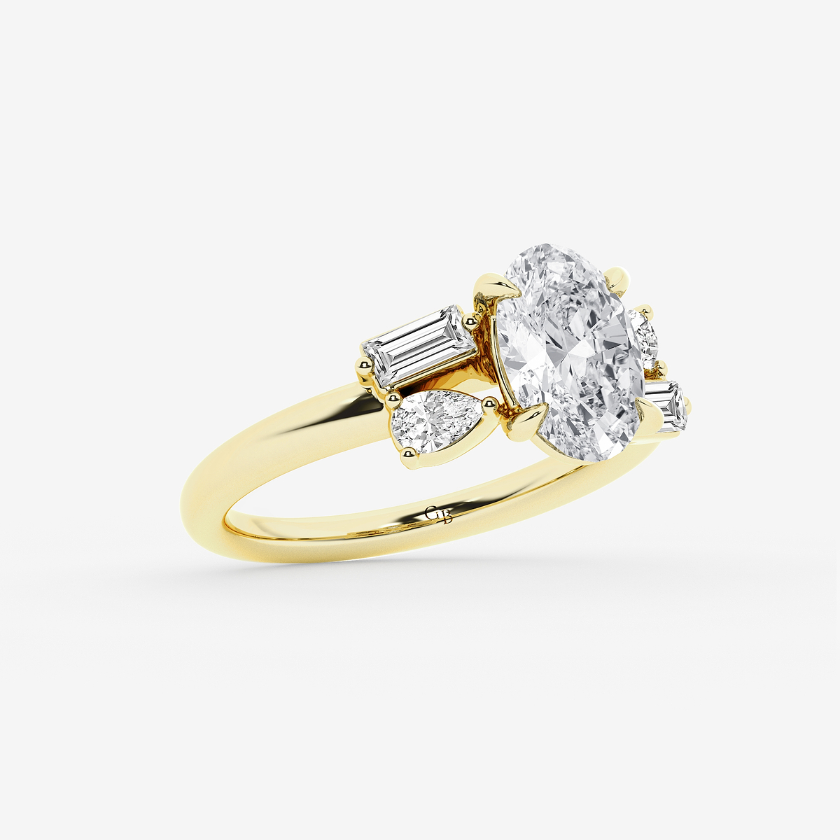 Additional Image 1 for  2 1/2 ctw Oval Lab Grown Diamond with Pear and Baguette Side Stone Engagement Ring