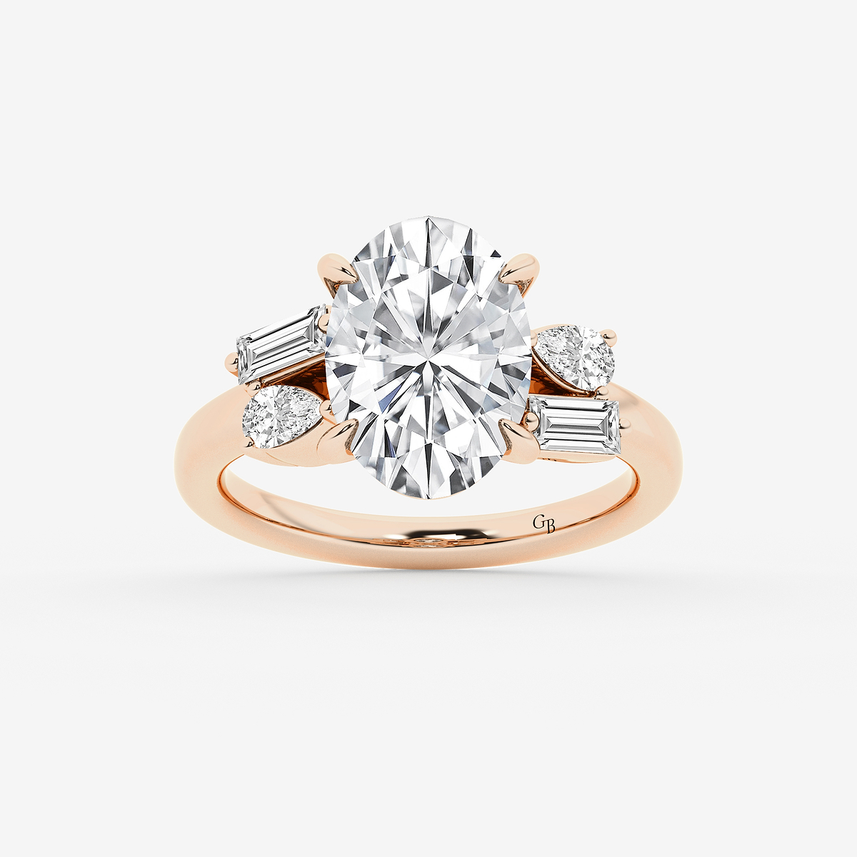 4 1/2 ctw Oval Lab Grown Diamond with Pear and Baguette Side Stone Engagement Ring