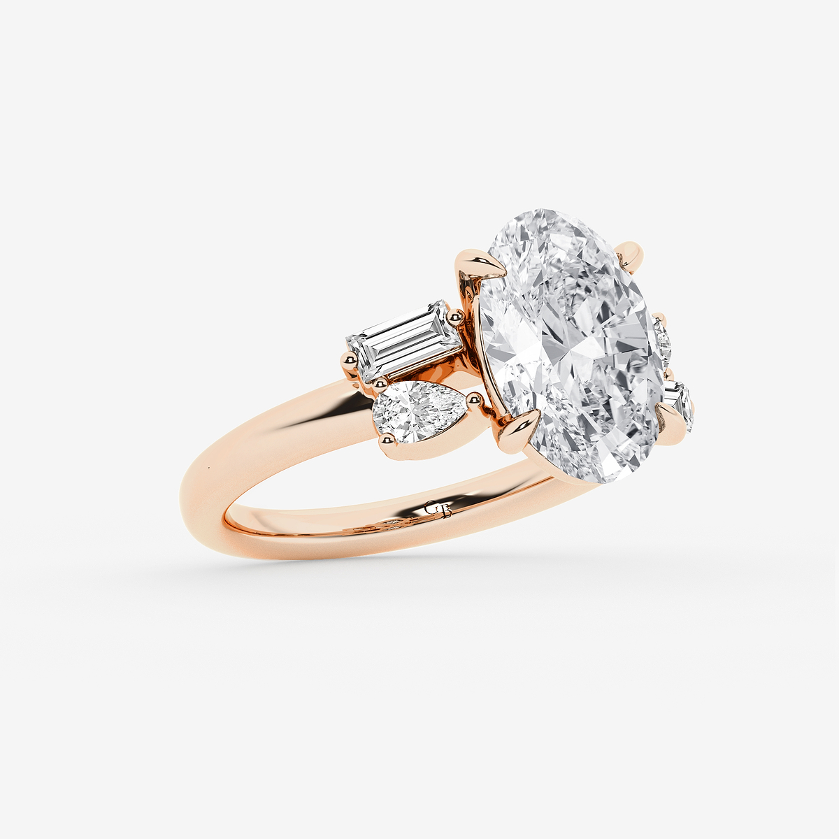Additional Image 1 for  4 1/2 ctw Oval Lab Grown Diamond with Pear and Baguette Side Stone Engagement Ring