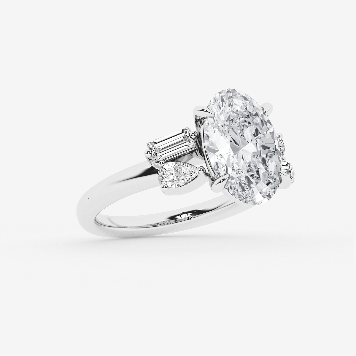 Additional Image 1 for  4 1/2 ctw Oval Lab Grown Diamond with Pear and Baguette Side Stone Engagement Ring