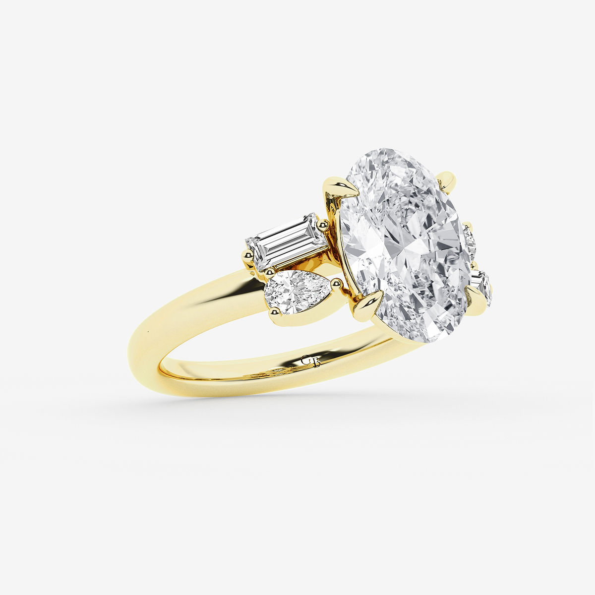 Additional Image 1 for  4 1/2 ctw Oval Lab Grown Diamond with Pear and Baguette Side Stone Engagement Ring