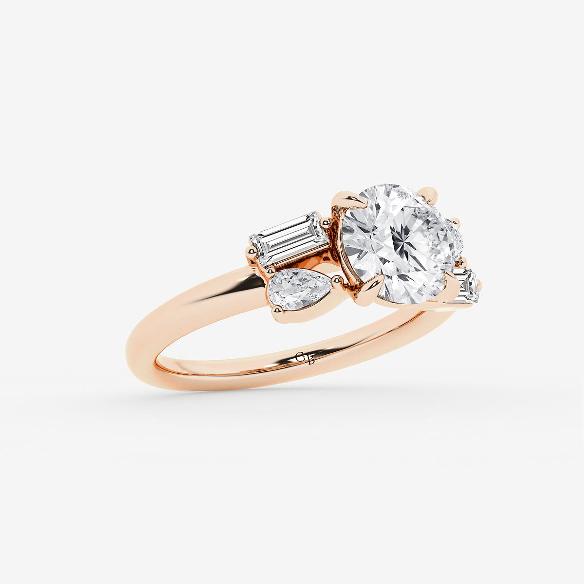 Additional Image 1 for  3 1/2 ctw Round Lab Grown Diamond with Pear and Baguette Side Stone Engagement Ring