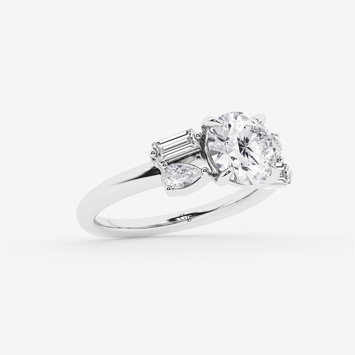 Additional Image 1 for  2 1/2 ctw Round Lab Grown Diamond with Pear and Baguette Side Stone Engagement Ring