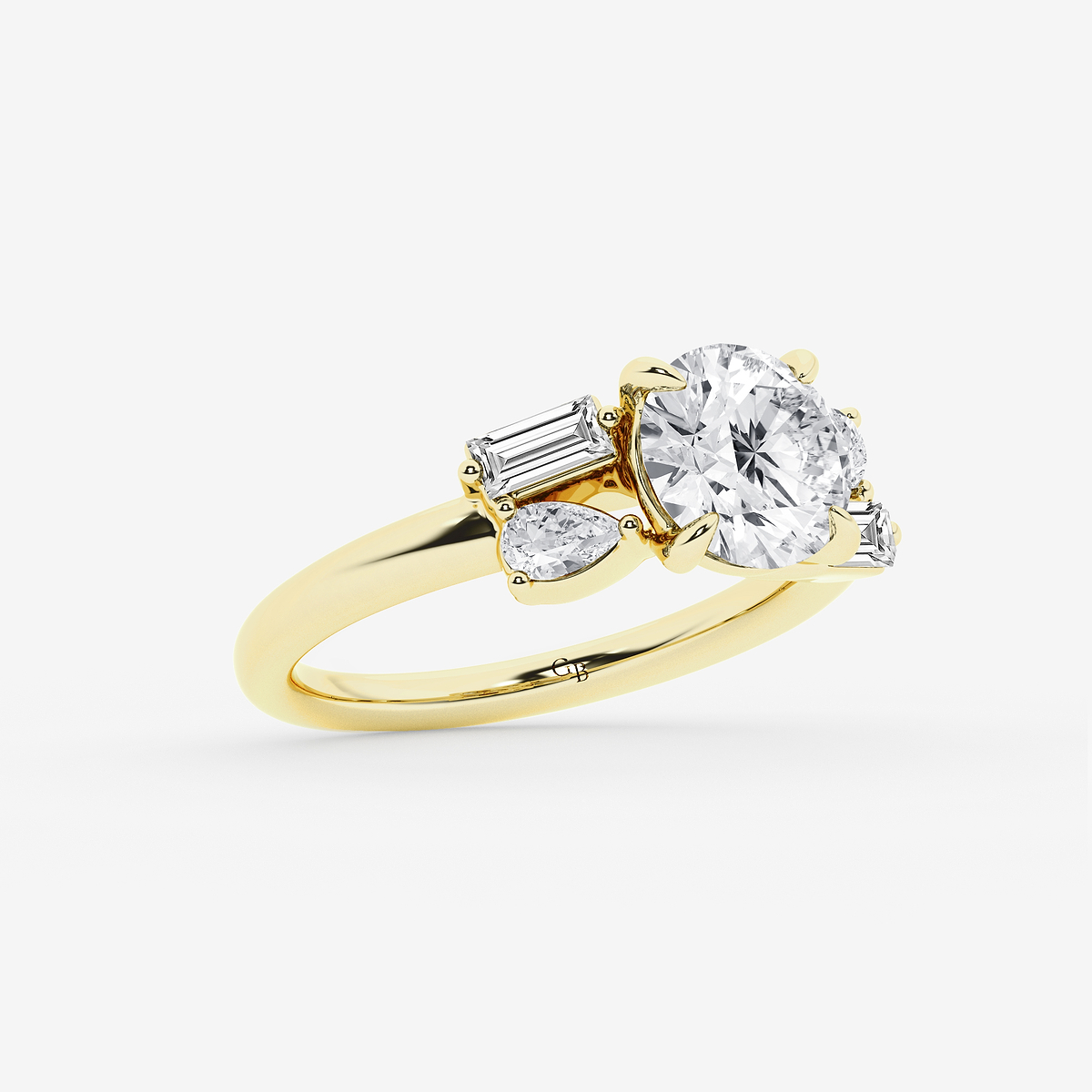 Additional Image 1 for  2 1/2 ctw Round Lab Grown Diamond with Pear and Baguette Side Stone Engagement Ring